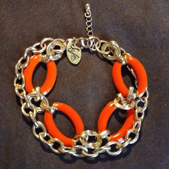 Orange/Gold Chain Link Bracelet OSFM - Picture 3 of 3